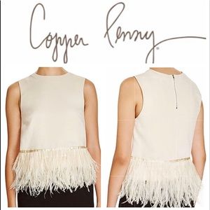NWT COPPER PENNY Boutique Feather Trim Top M